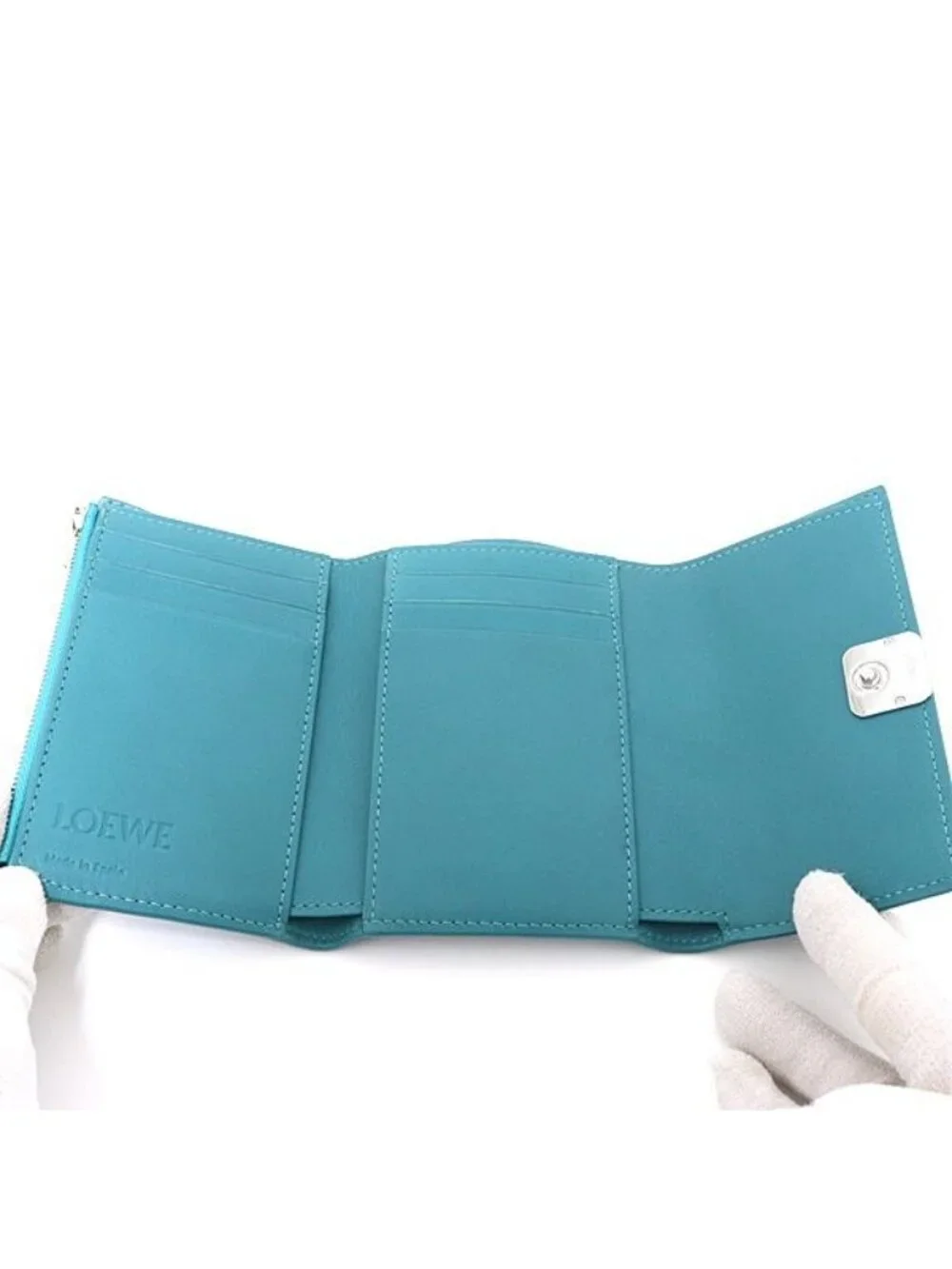 Loewe Lowe Anagram Vertical Wallet Small Pebble Grain Calf Green Trifold